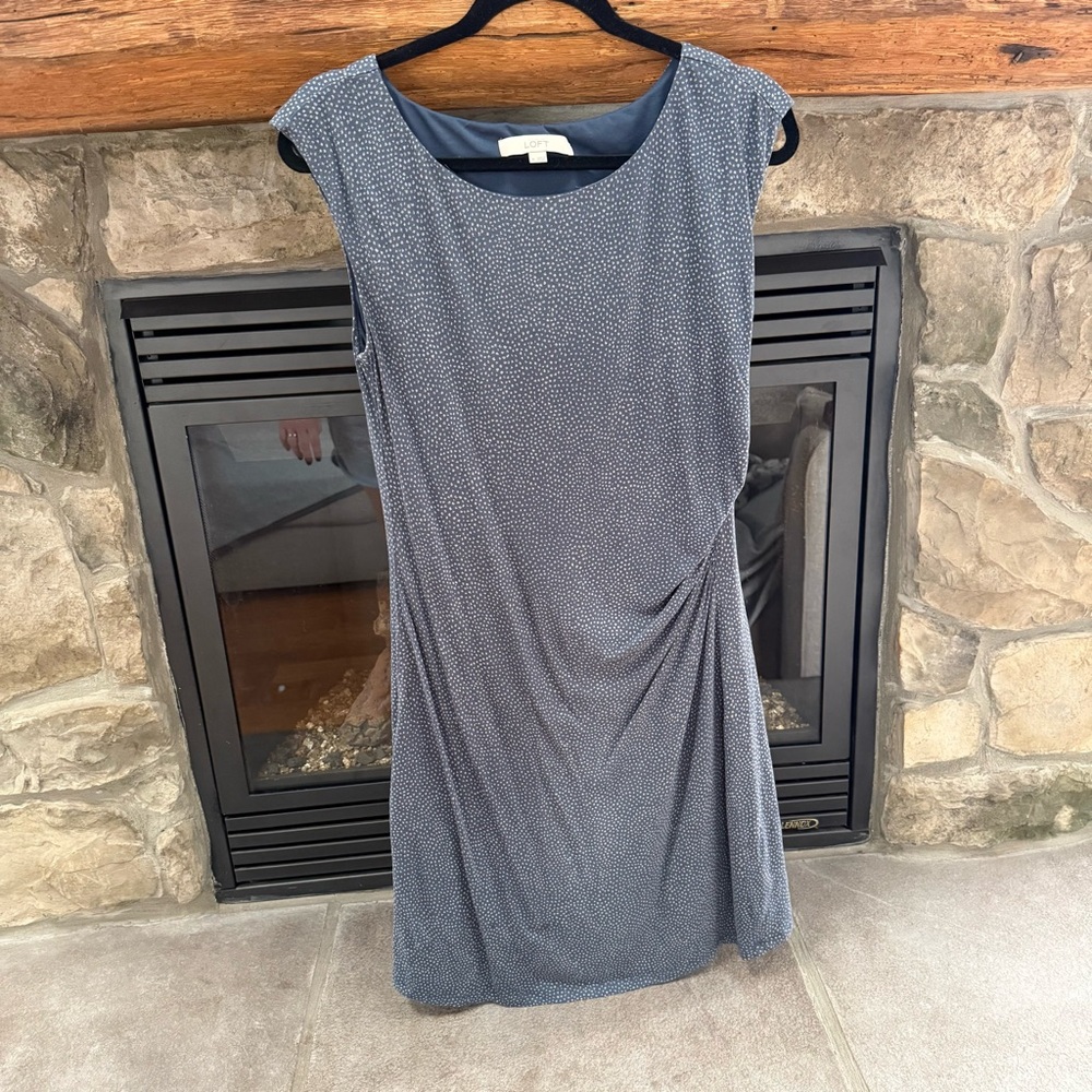 LOFT Blue Patterned Business Casual Dress Women's Size Medium
